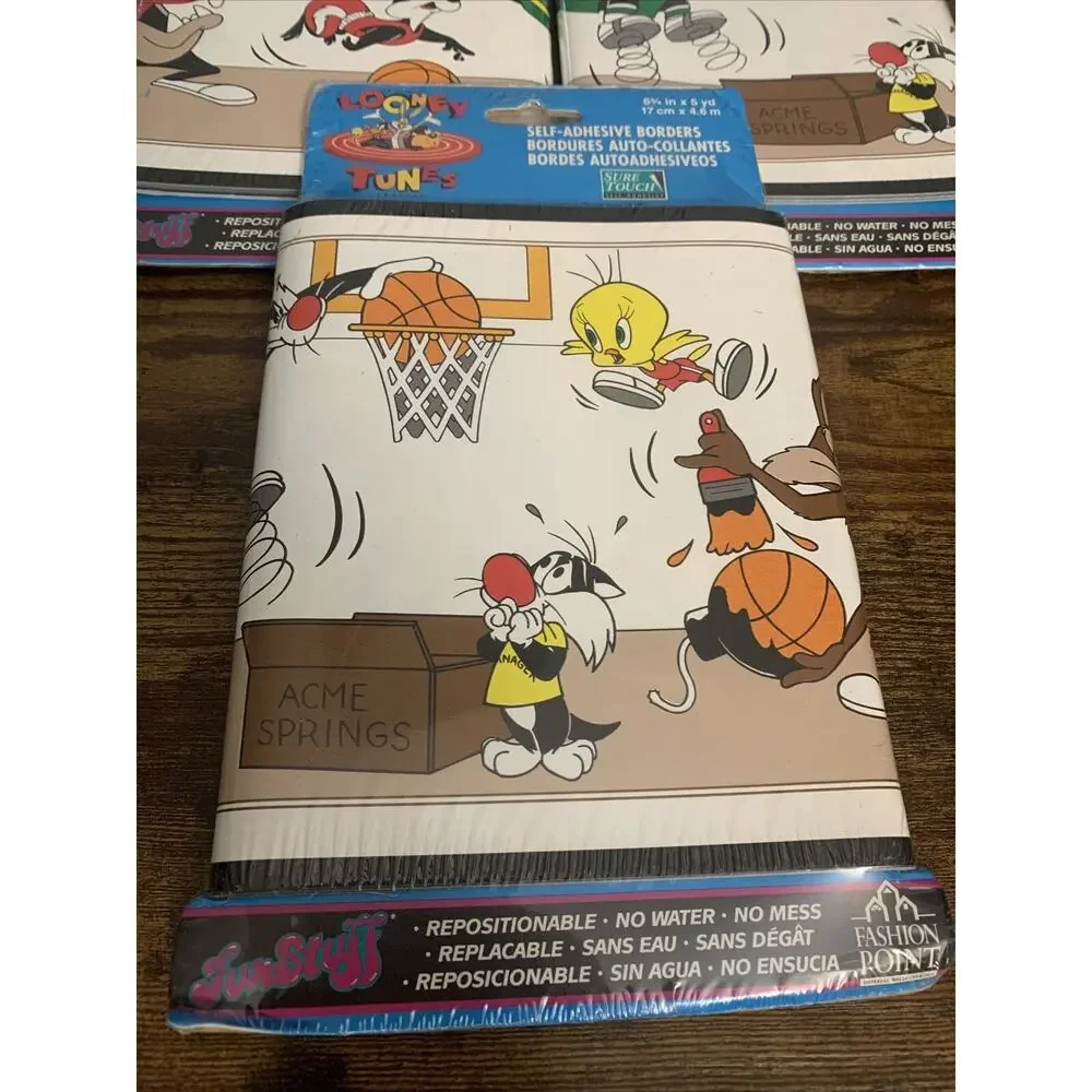 3x VTG Looney Tunes Sports Wallpaper Border NEW 15 Yards, 6.75” Tall ~BASKETBALL